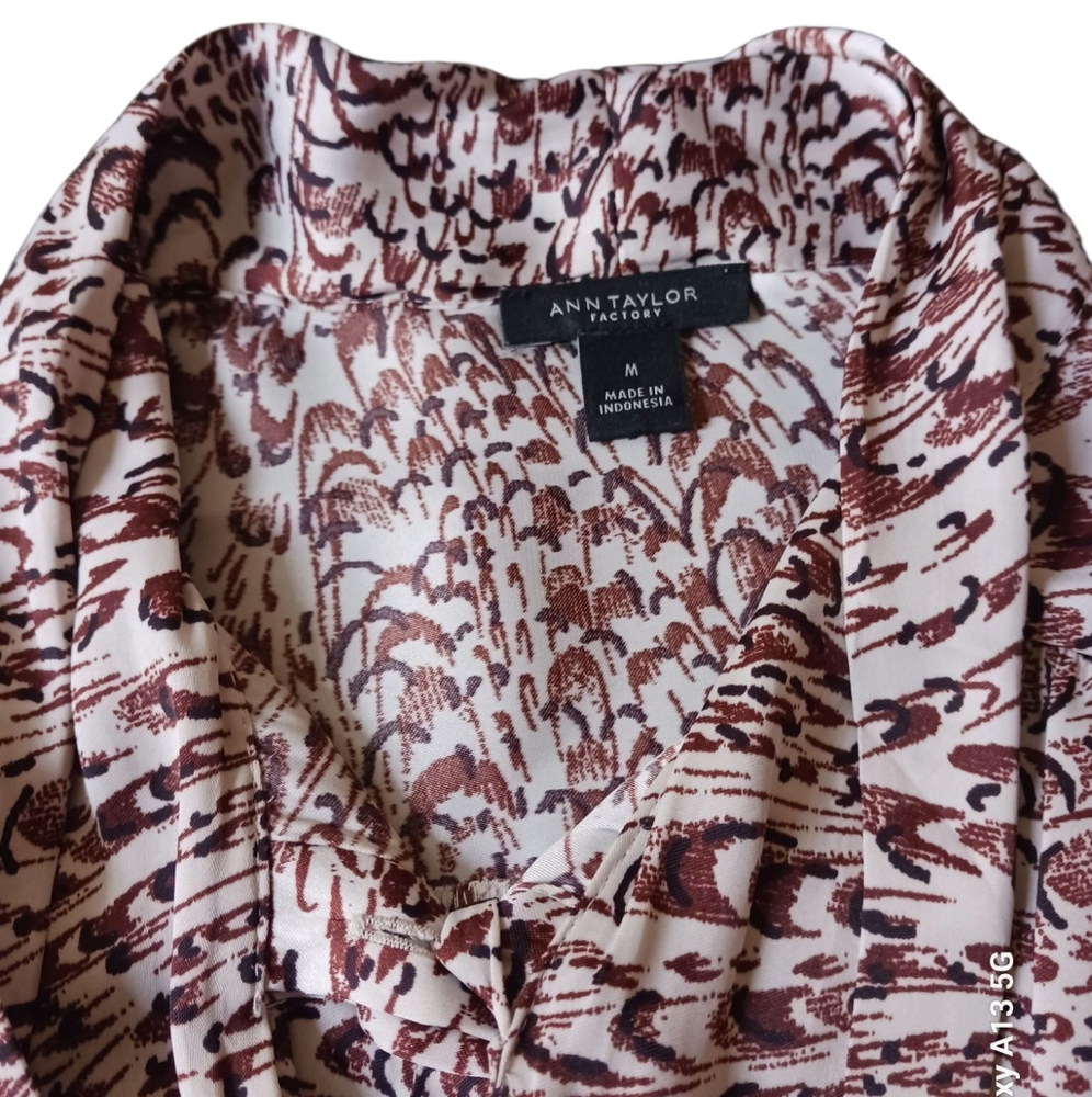 Ann Taylor Abstract Brown and Cream Top